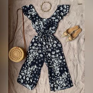 Luxology Navy and White Floral Jumpsuit
